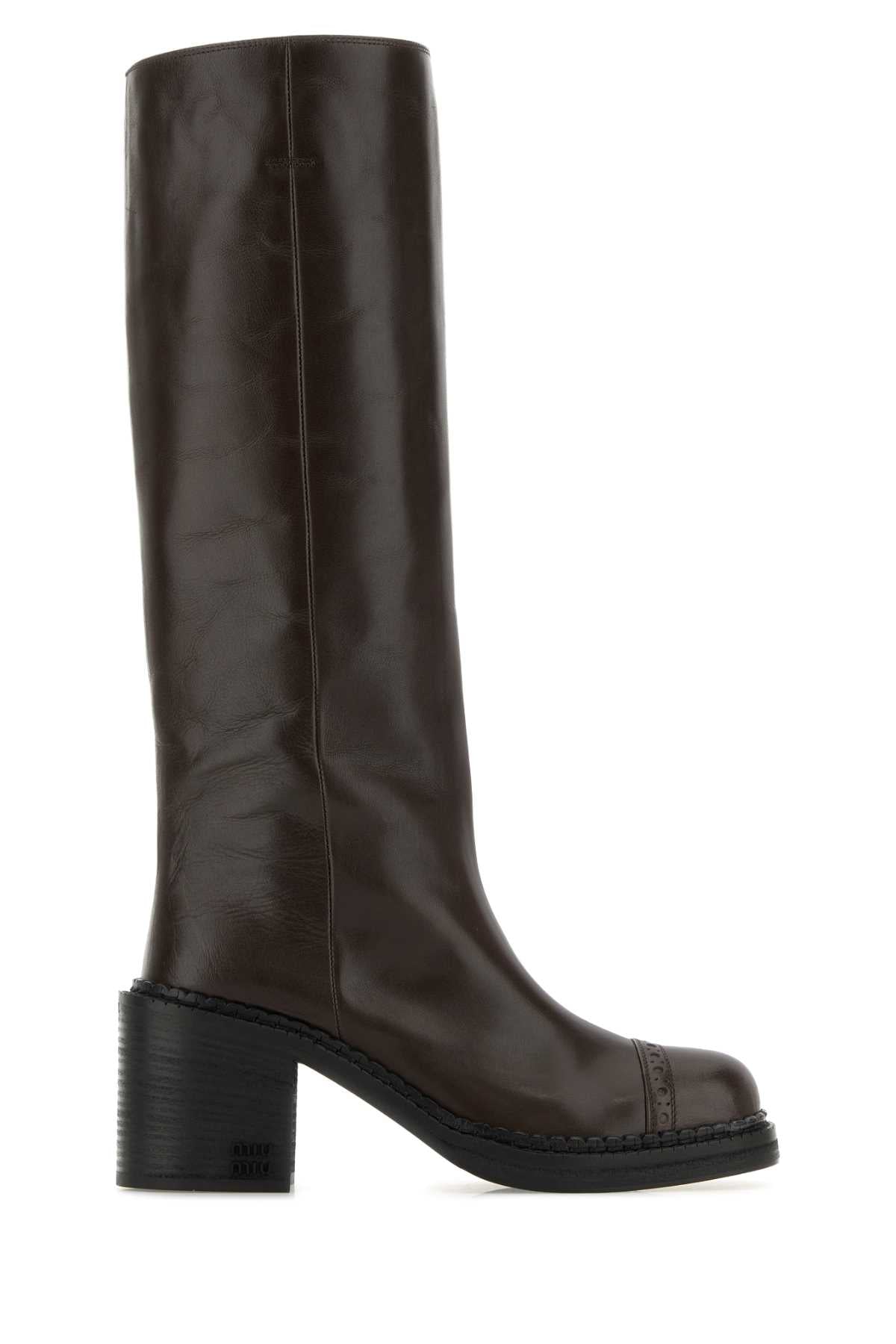Miu Miu Women Chocolate Leather Boots MIU MIU