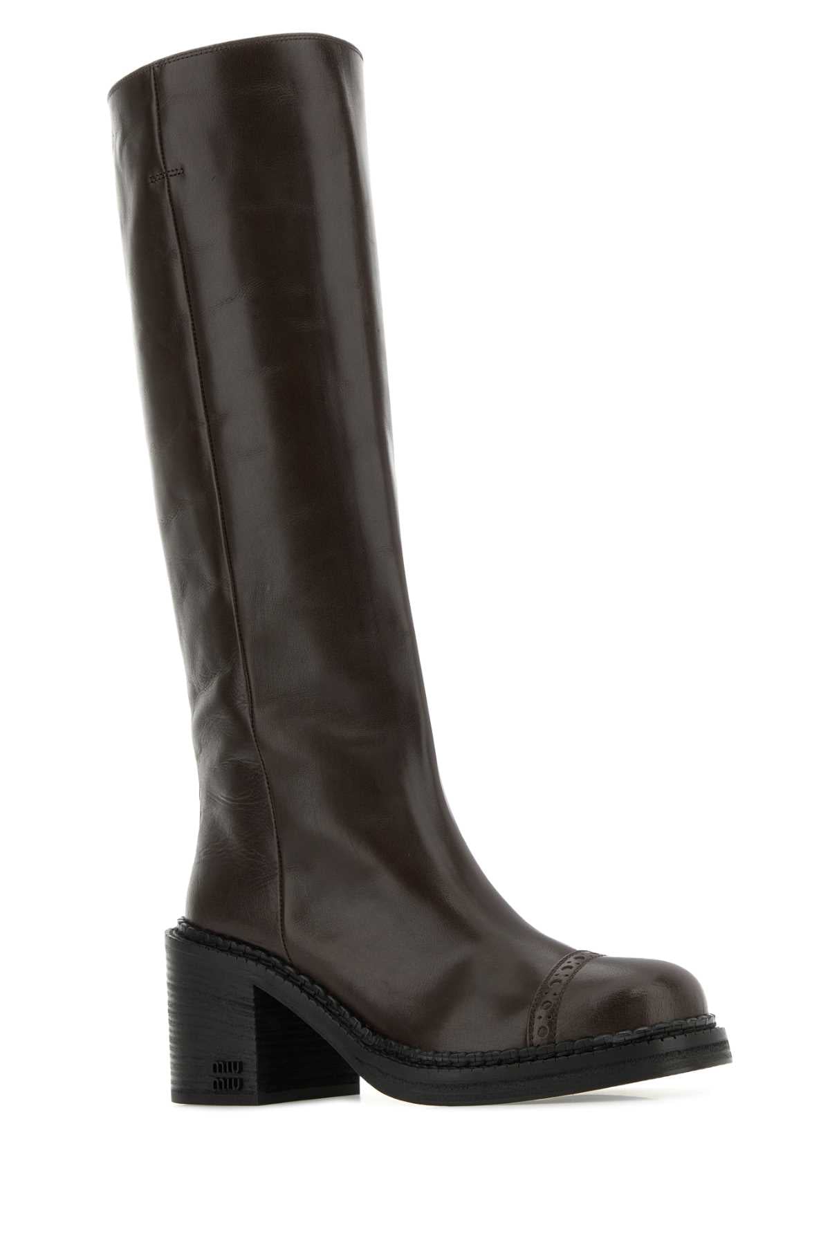 Miu Miu Women Chocolate Leather Boots MIU MIU