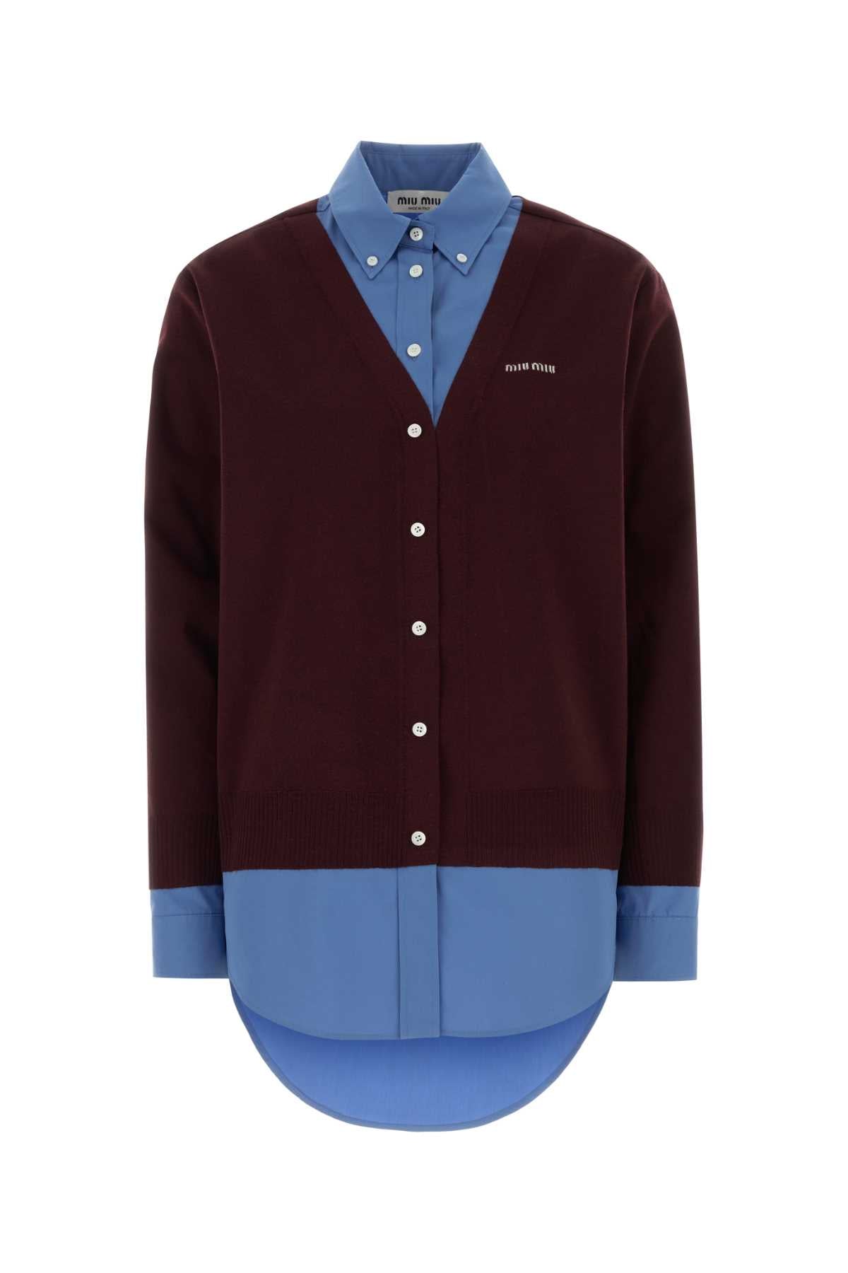 Miu Miu Women Burgundy Wool Cardigan MIU MIU