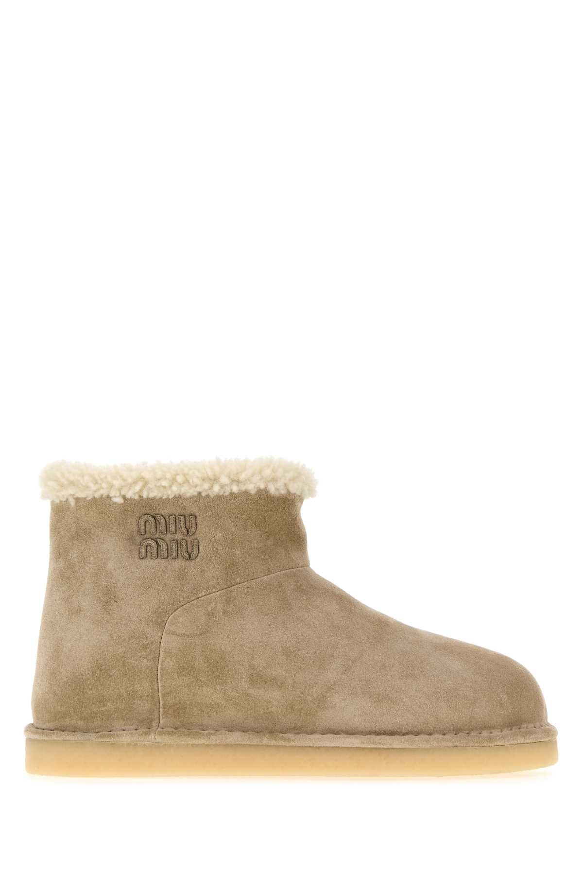Miu Miu Women Cappuccino Suede Ankle Boots MIU MIU