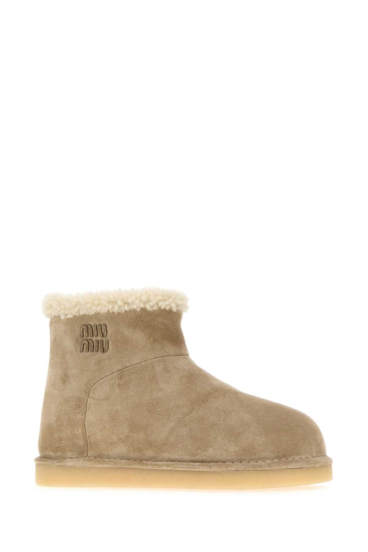 Miu Miu Women Cappuccino Suede Ankle Boots MIU MIU