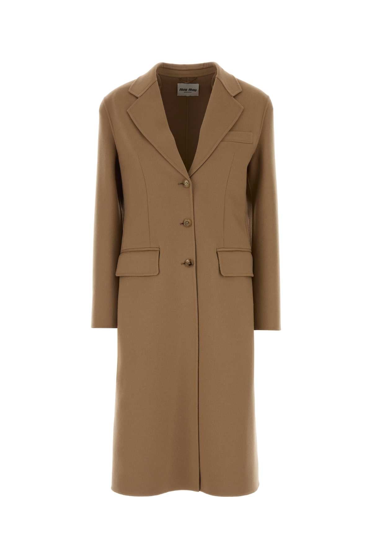 Miu Miu Women Camel Wool Blend Coat MIU MIU