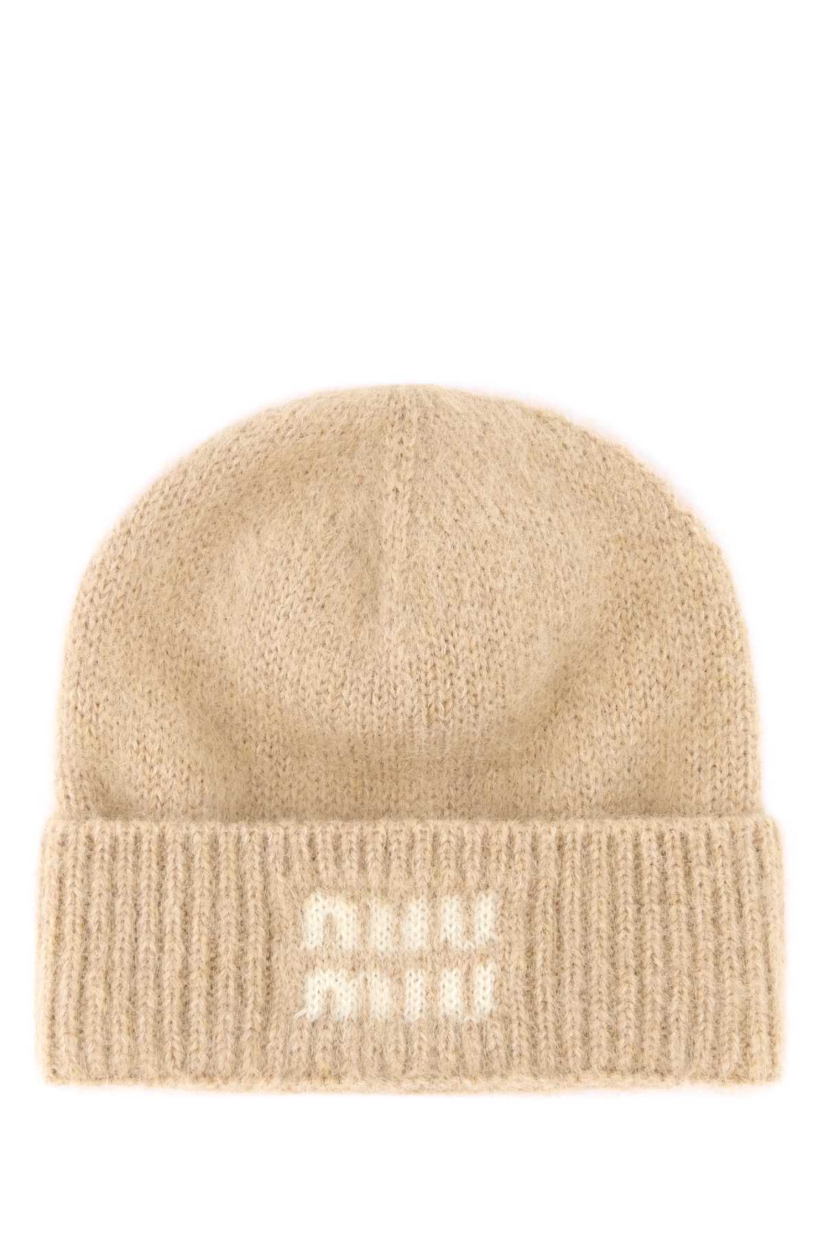 Miu Miu Women Beige Mohair Blend Beanie Hat MIU MIU