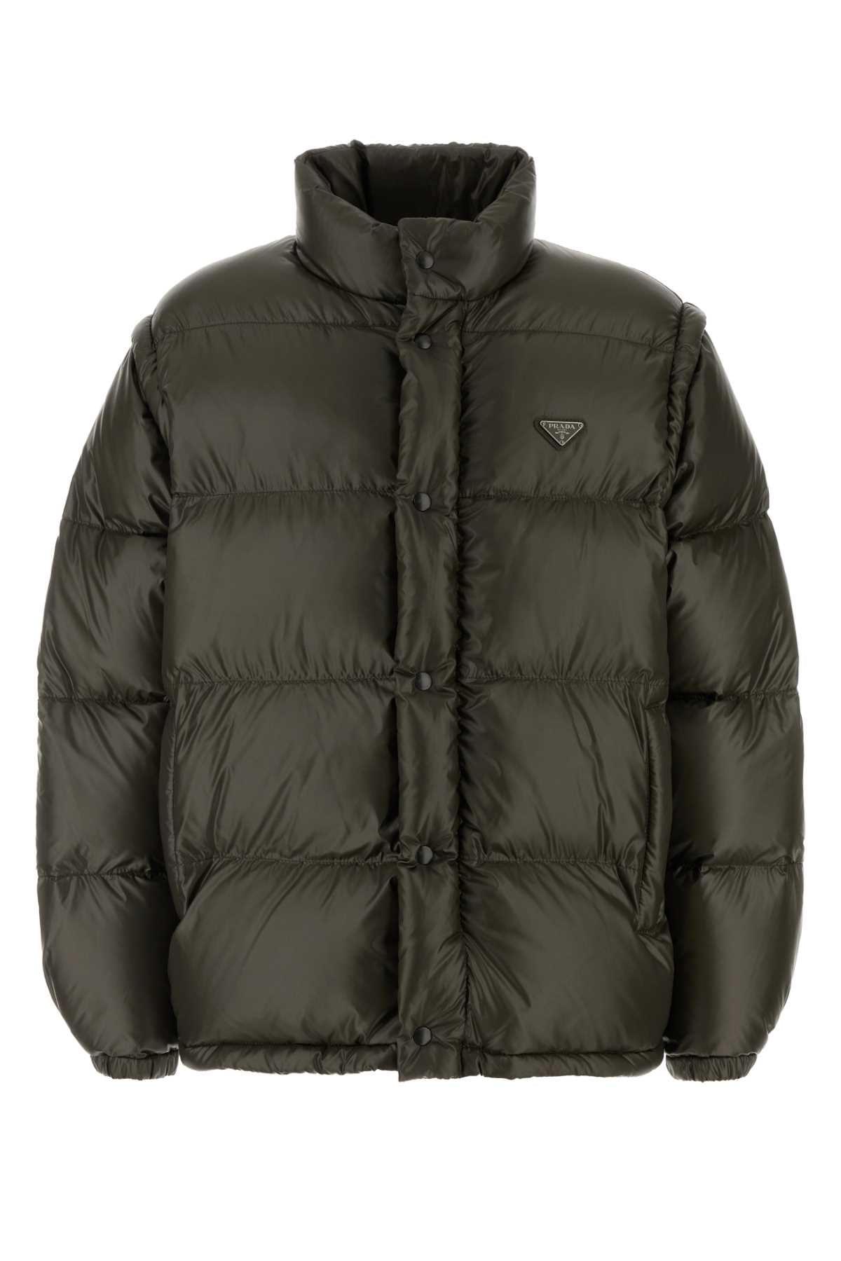 Prada Men Olive Green Nylon Down Jacket PRADA
