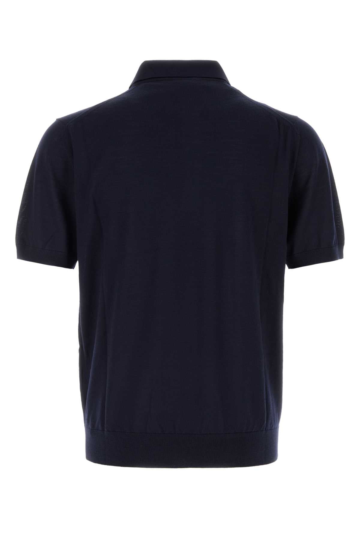 Prada Men Navy Blue Wool Polo Shirt PRADA