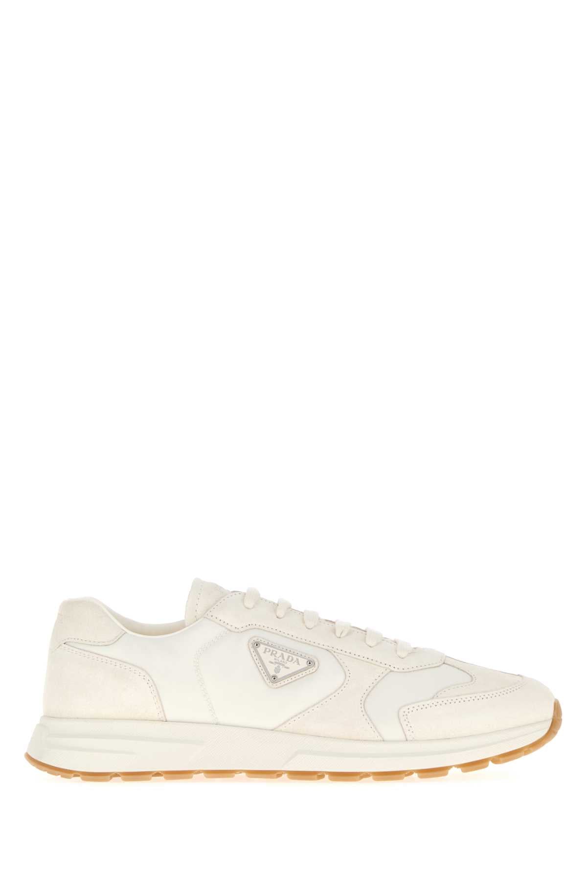 Prada Men White Re-Nylon And Suede Sneakers PRADA