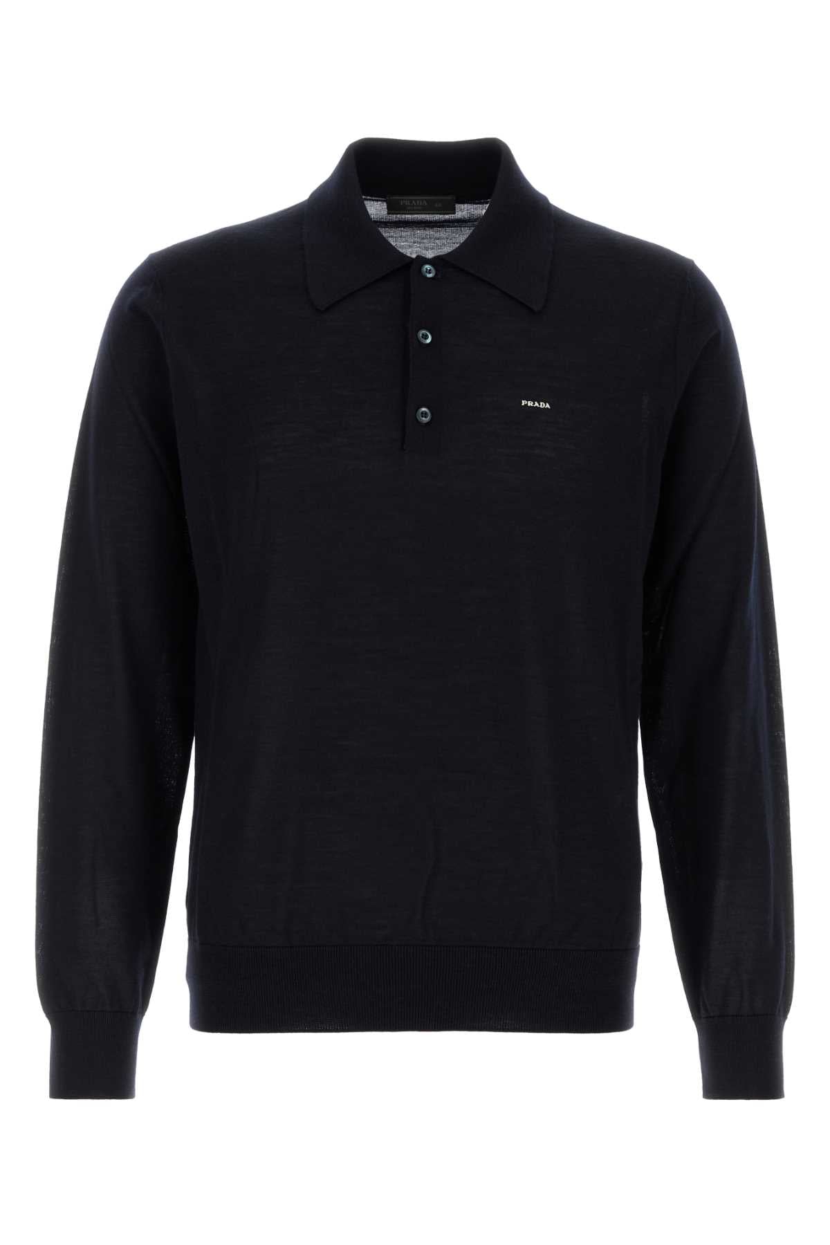 Prada Men Midnight Blue Wool Polo Shirt PRADA