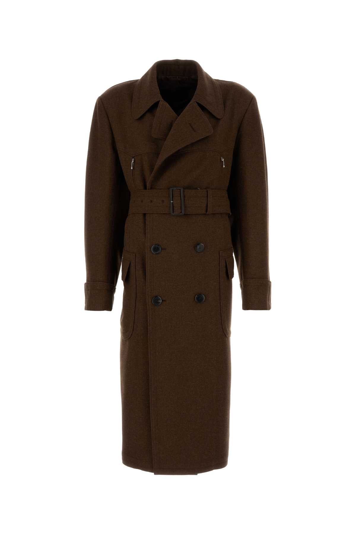 Prada Men Brown Wool Coat PRADA