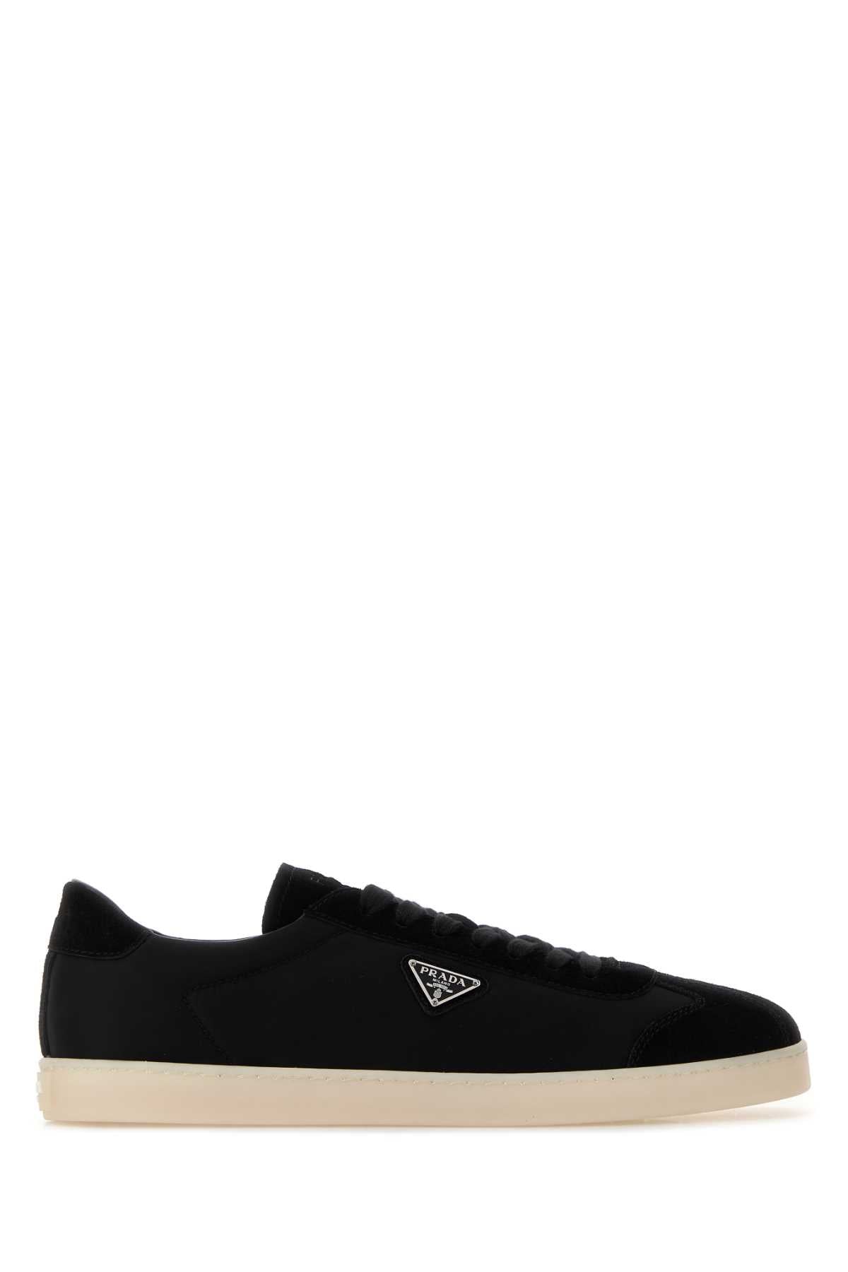 Prada Men Black Re-Nylon And Suede Sneakers