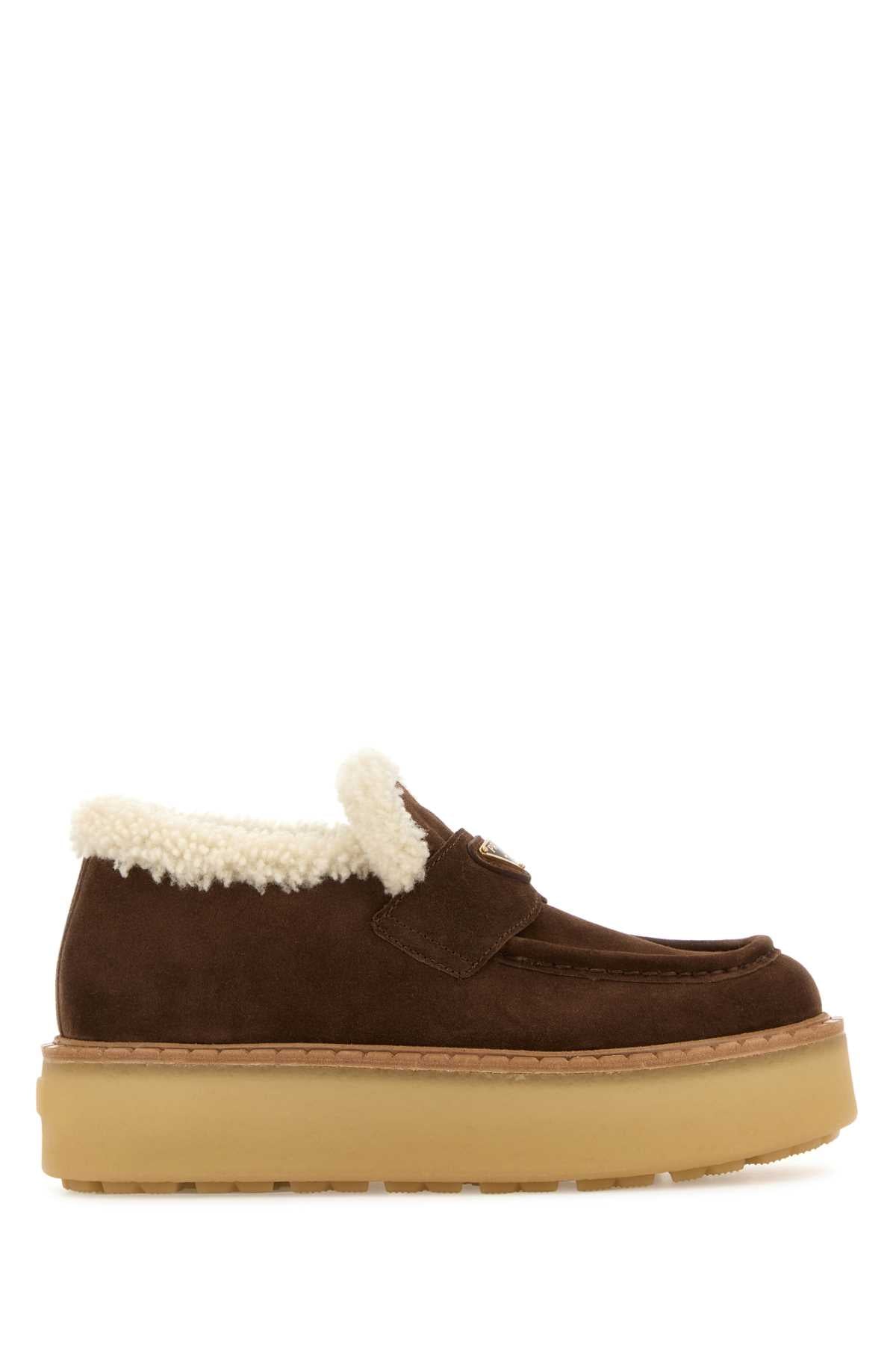 Prada Women Brown Suede Loafers PRADA
