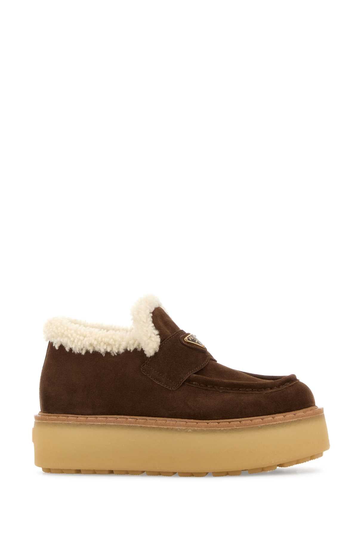 Prada Women Brown Suede Loafers PRADA