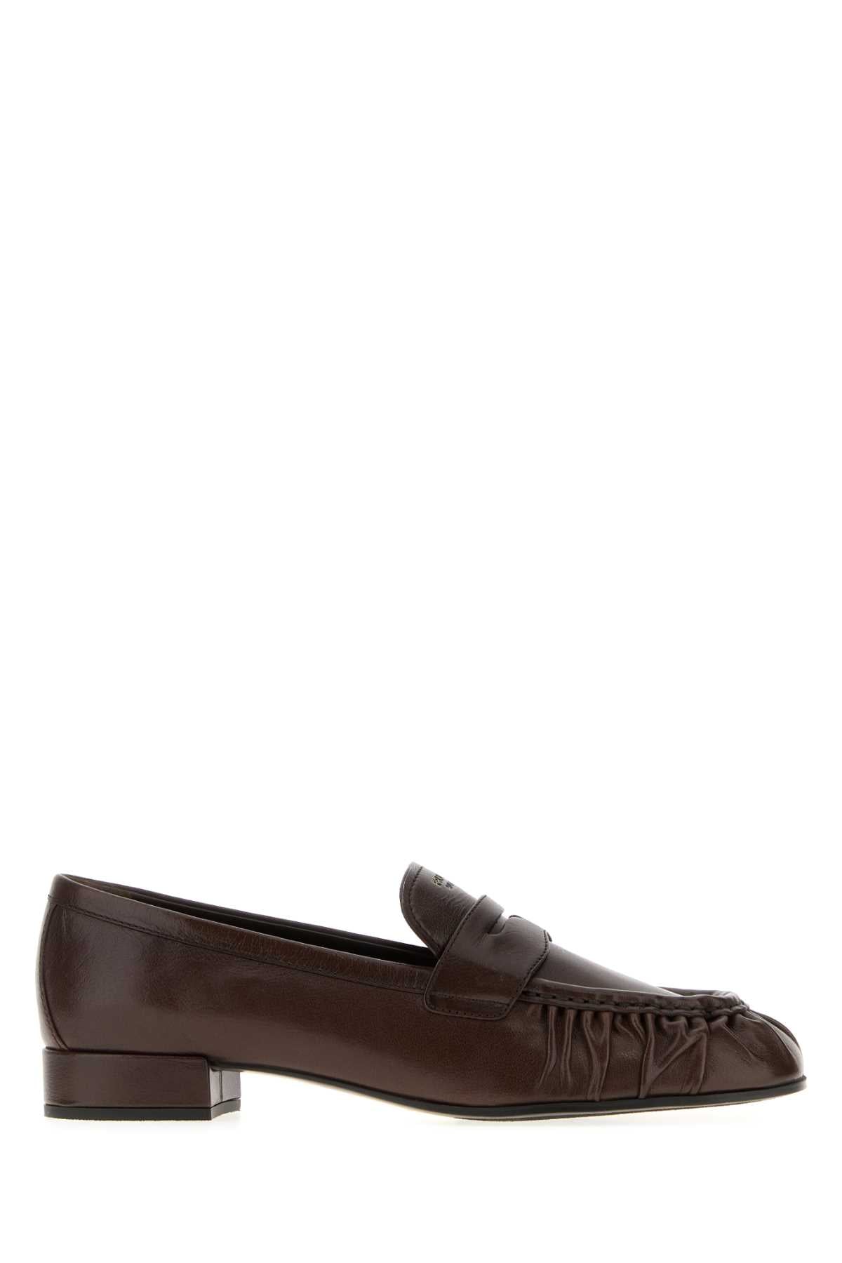 Prada Women Dark Brown Leather Loafers PRADA