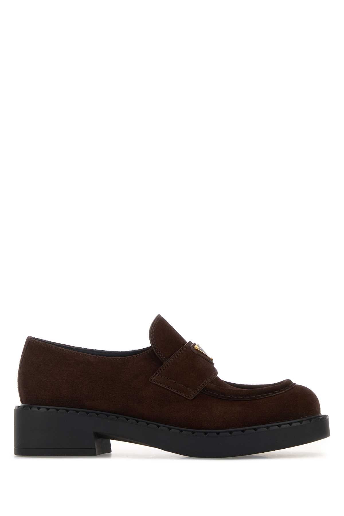 Prada Women Chocolate Suede Loafers PRADA