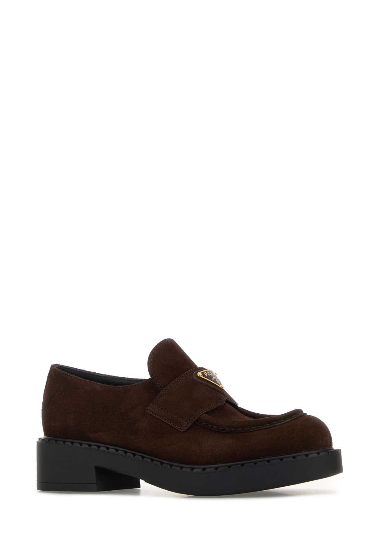 Prada Women Chocolate Suede Loafers PRADA