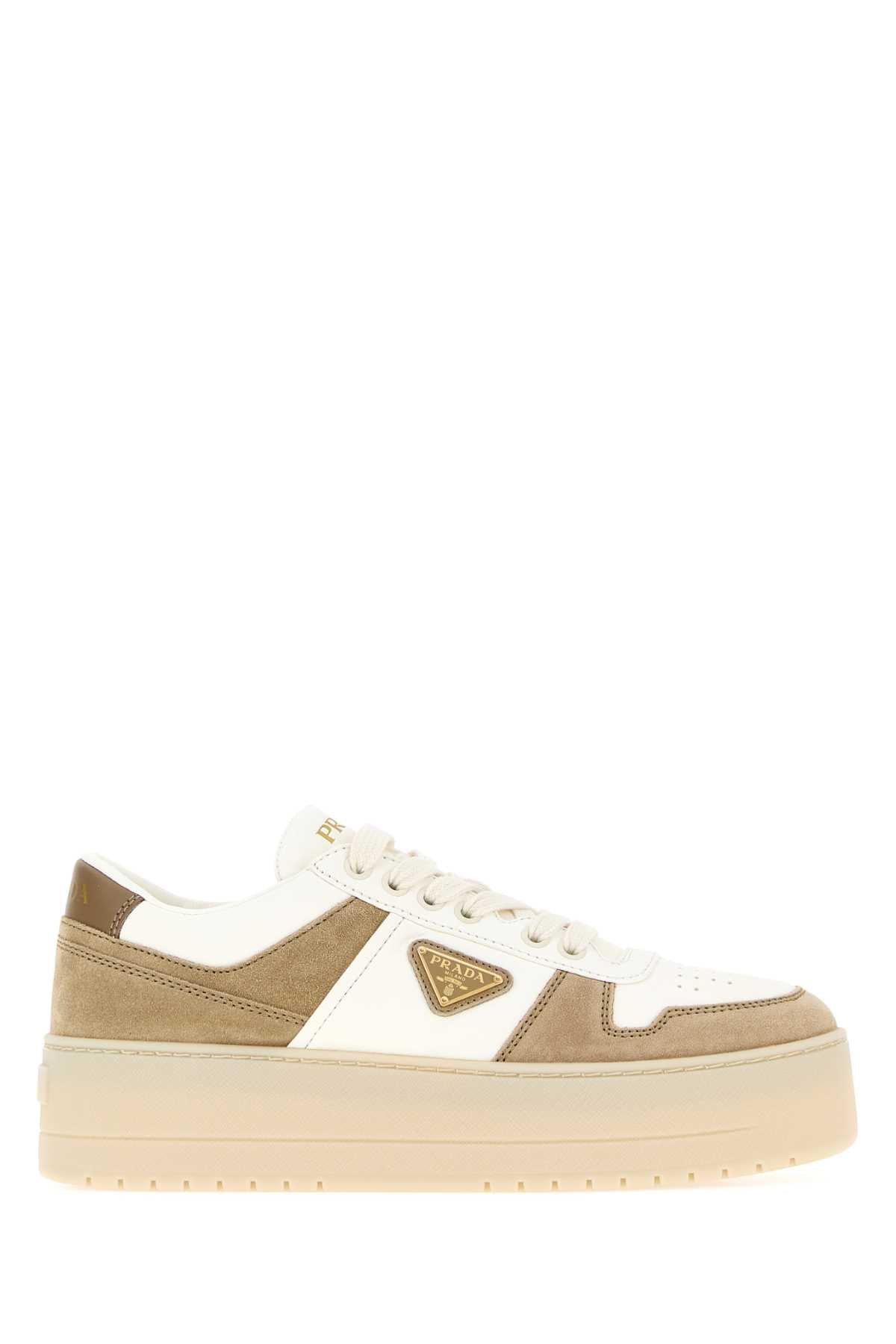 Prada Women Two-Tone Leather And Suede Downtown Bold Sneakers