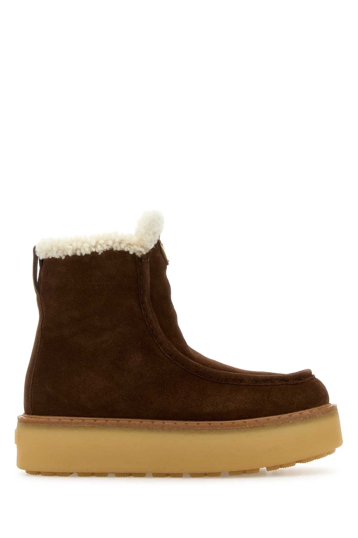 Prada Women Brown Suede Ankle Boots PRADA
