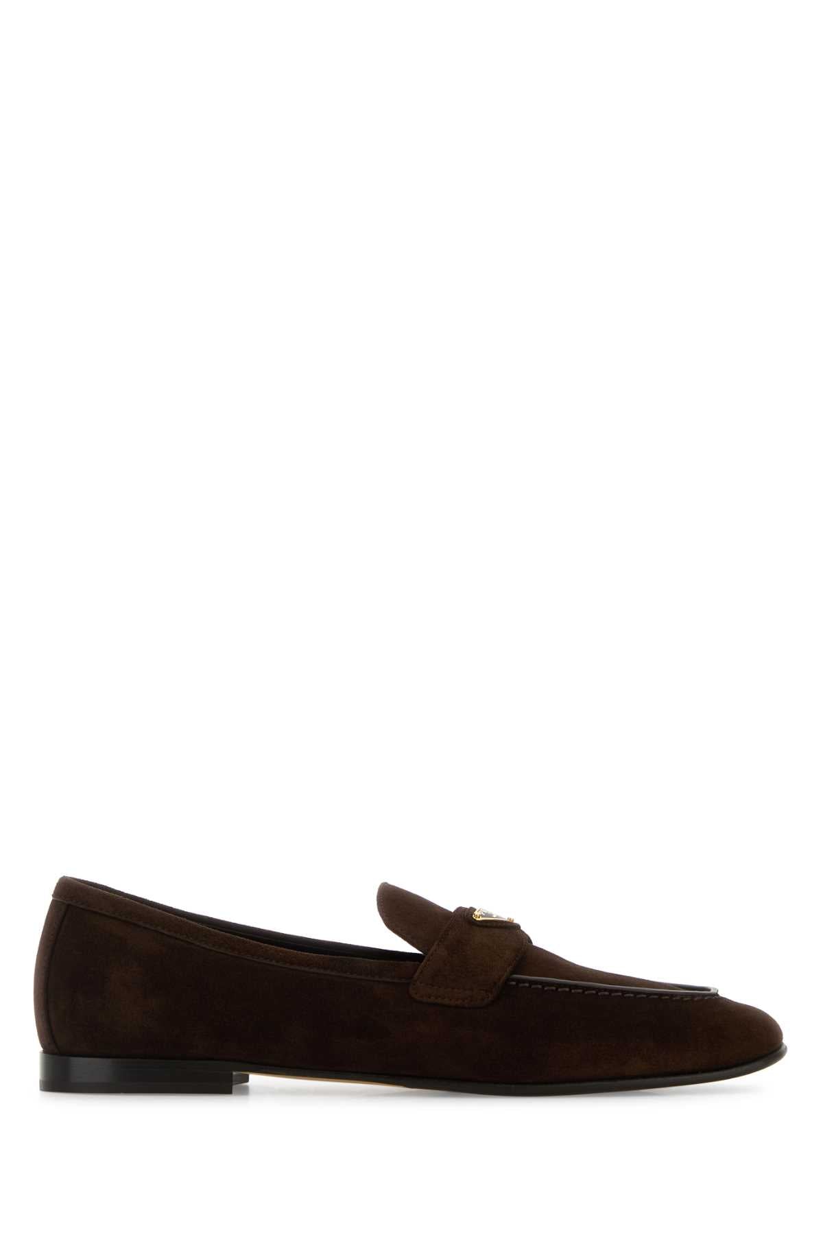 Prada Women Dark Brown Suede Loafers PRADA