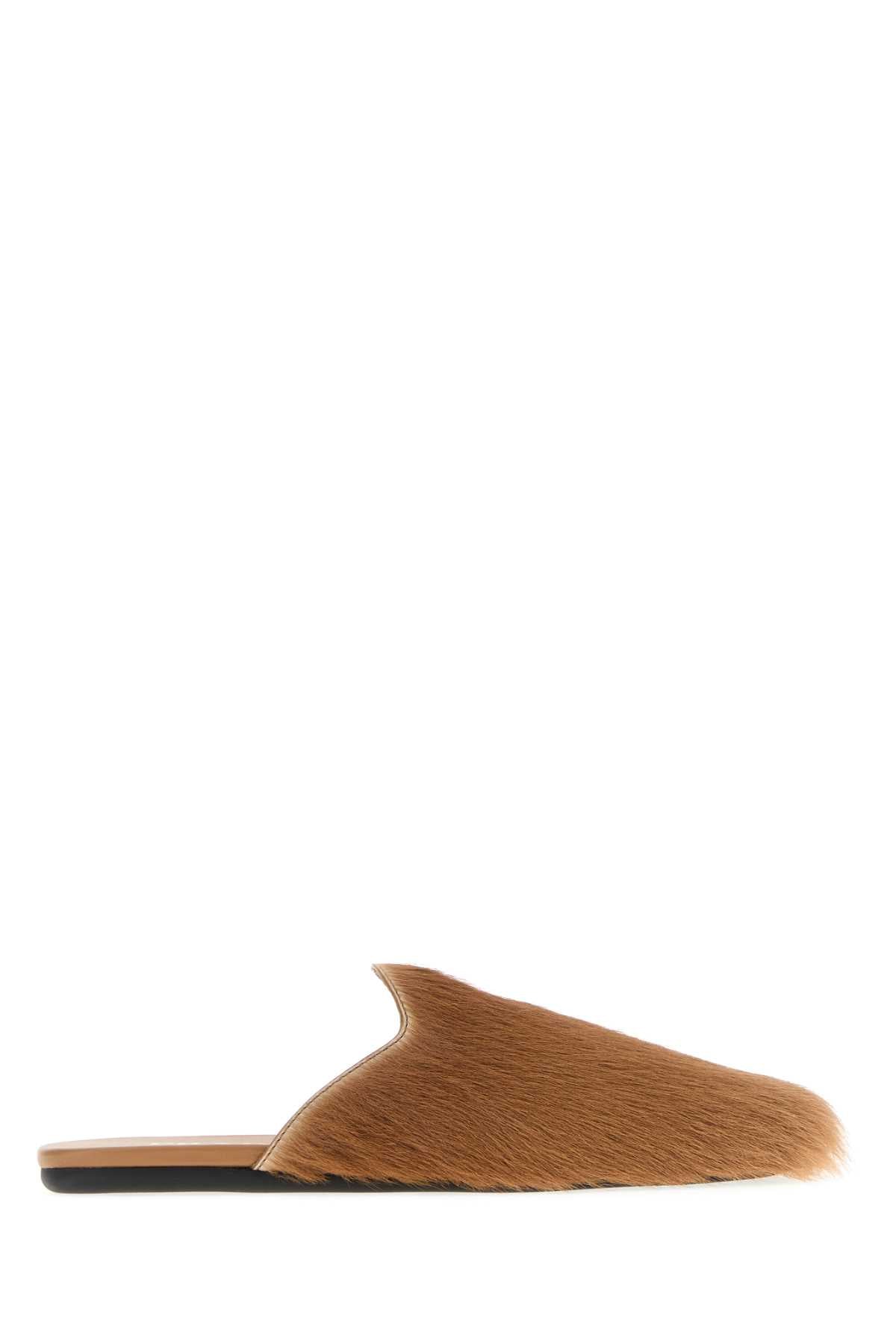Prada Women Camel Calf Hair Slippers PRADA