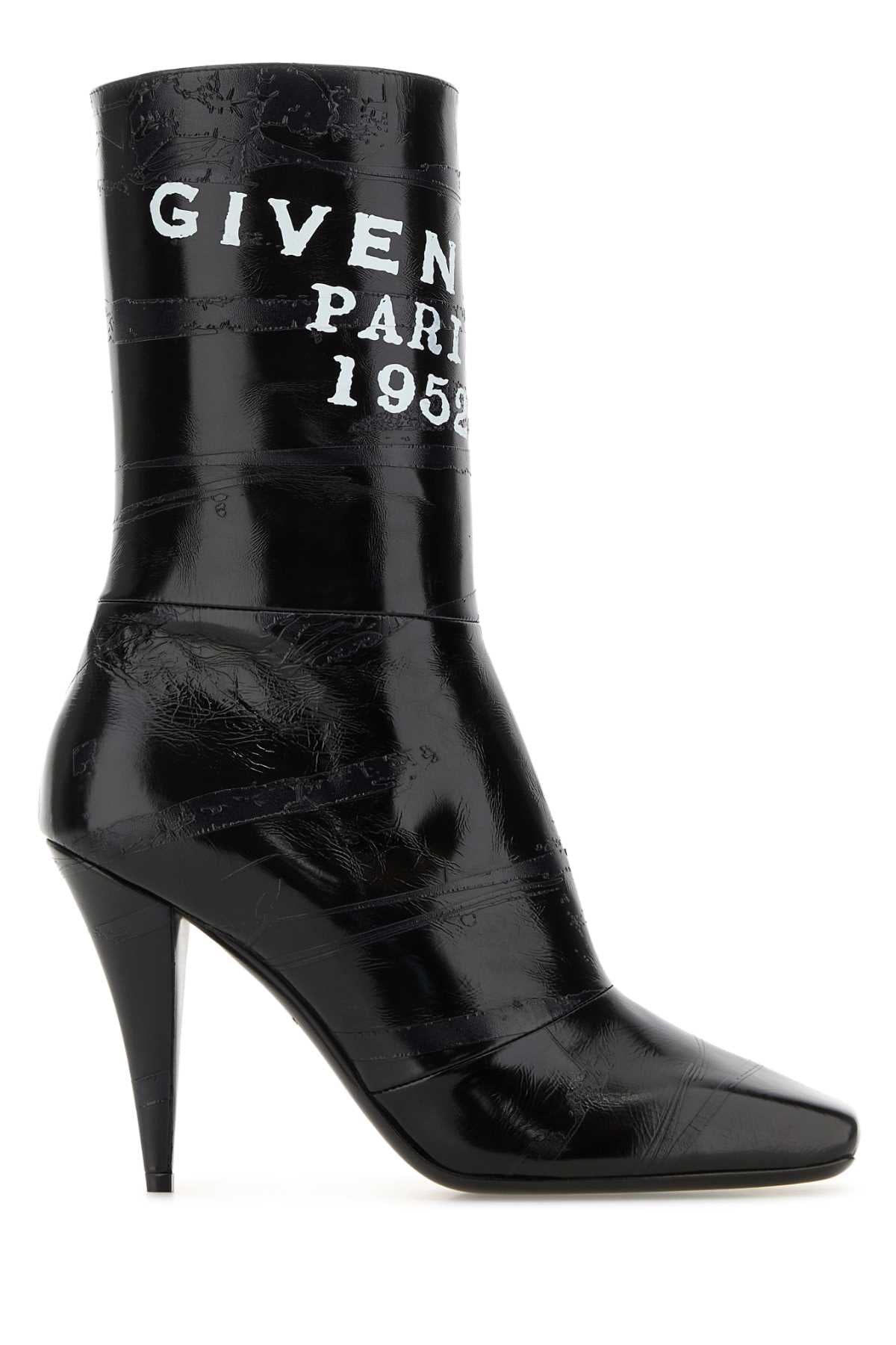 Givenchy Women Black Leather Sliced Square Givenchy Tape Ankle Boots GIVENCHY