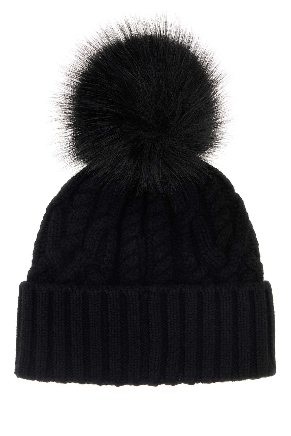 Moncler Women Black Wool Blend Beanie Hat MONCLER