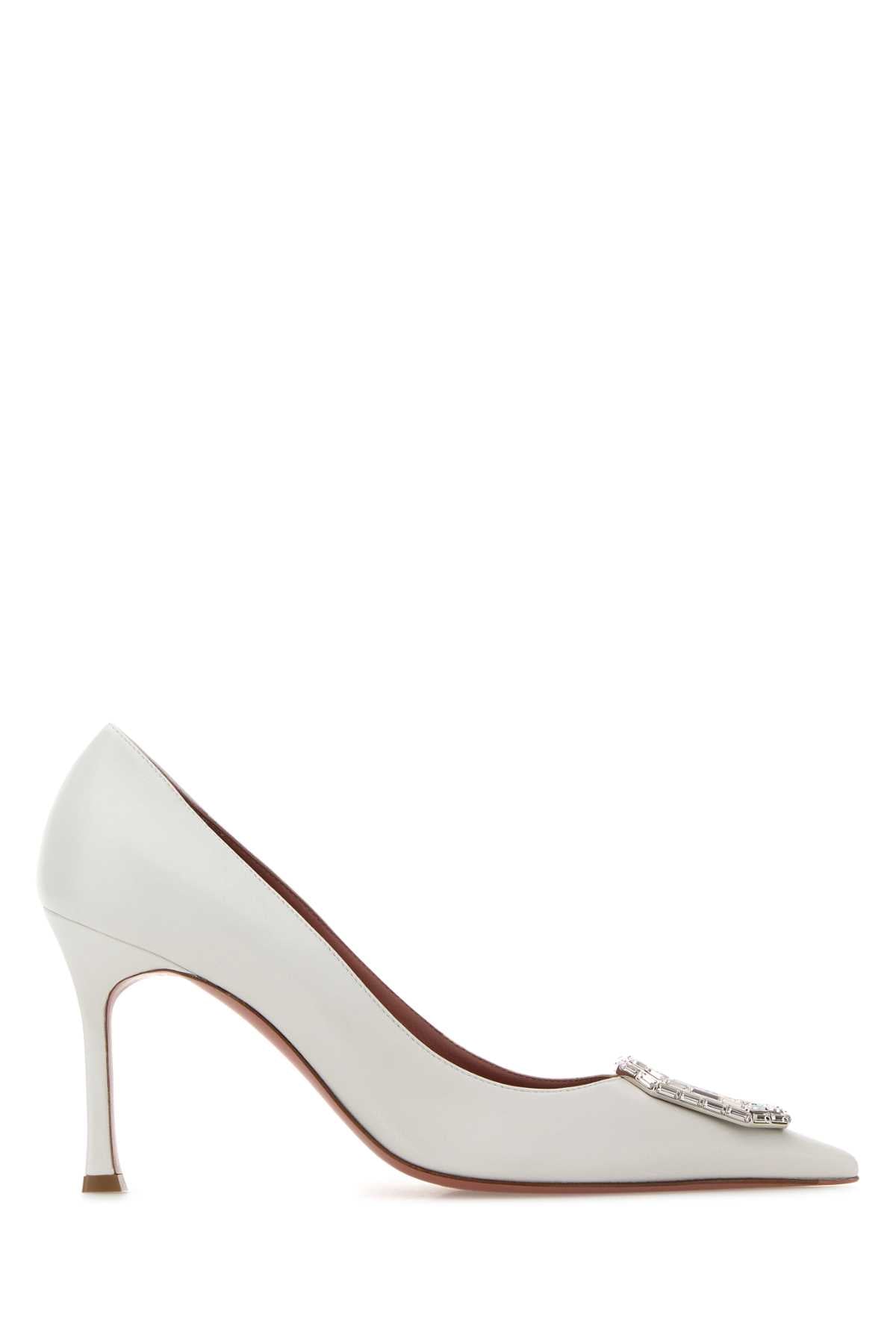 Amina Muaddi Women White Leather Camelia Pumps AMINA MUADDI