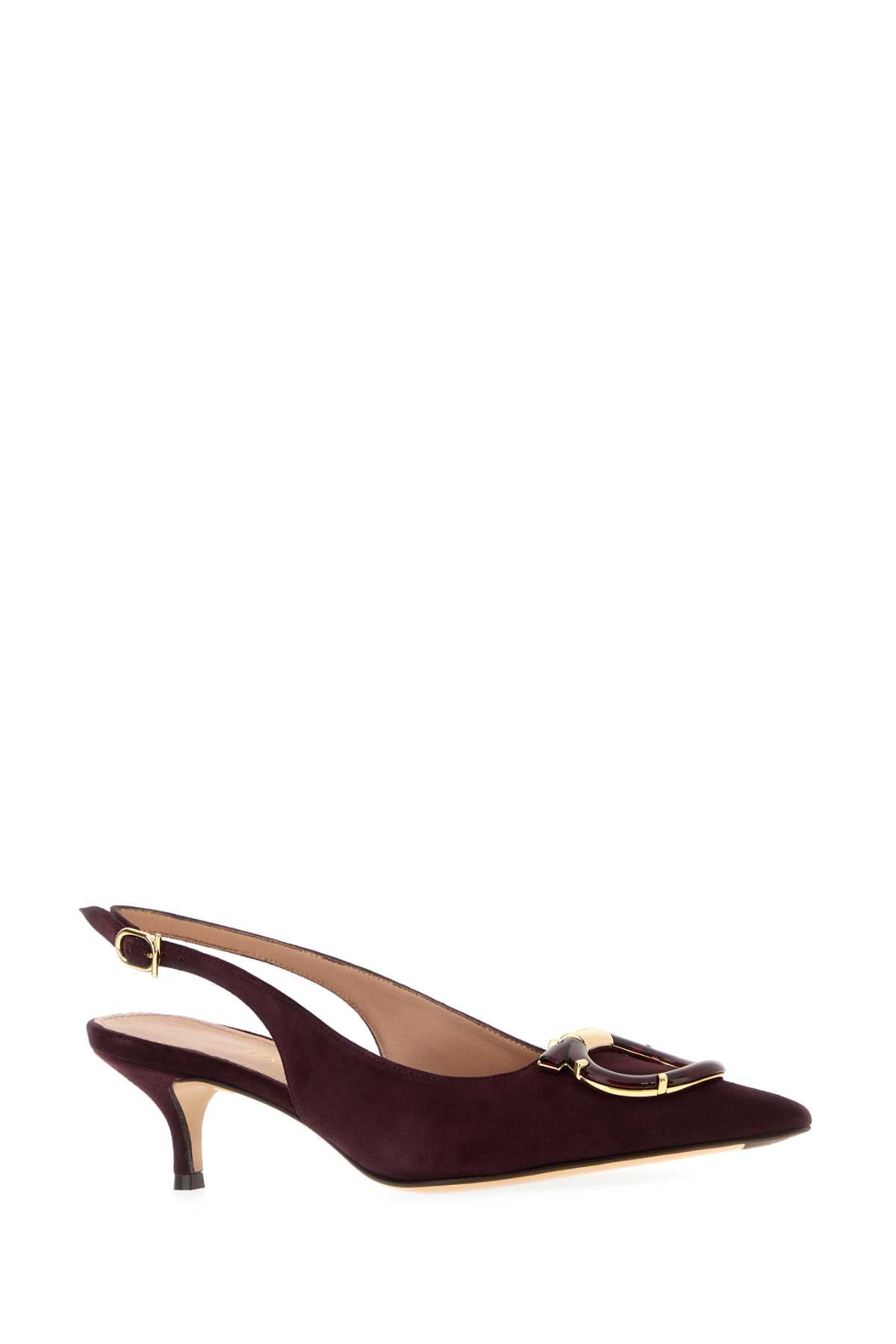 Salvatore Ferragamo Women Aubergine Suede Sara 40 Pumps FERRAGAMO