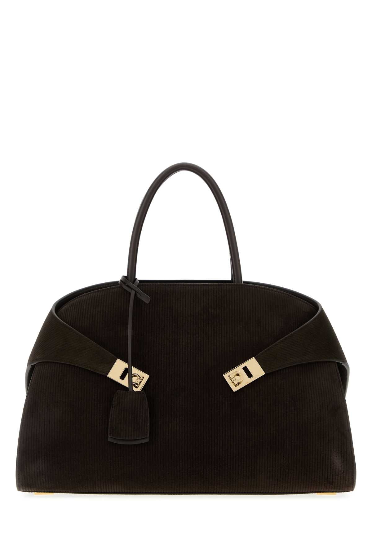 Salvatore Ferragamo Women Dark Brown Suede Medium Hug Handbag FERRAGAMO