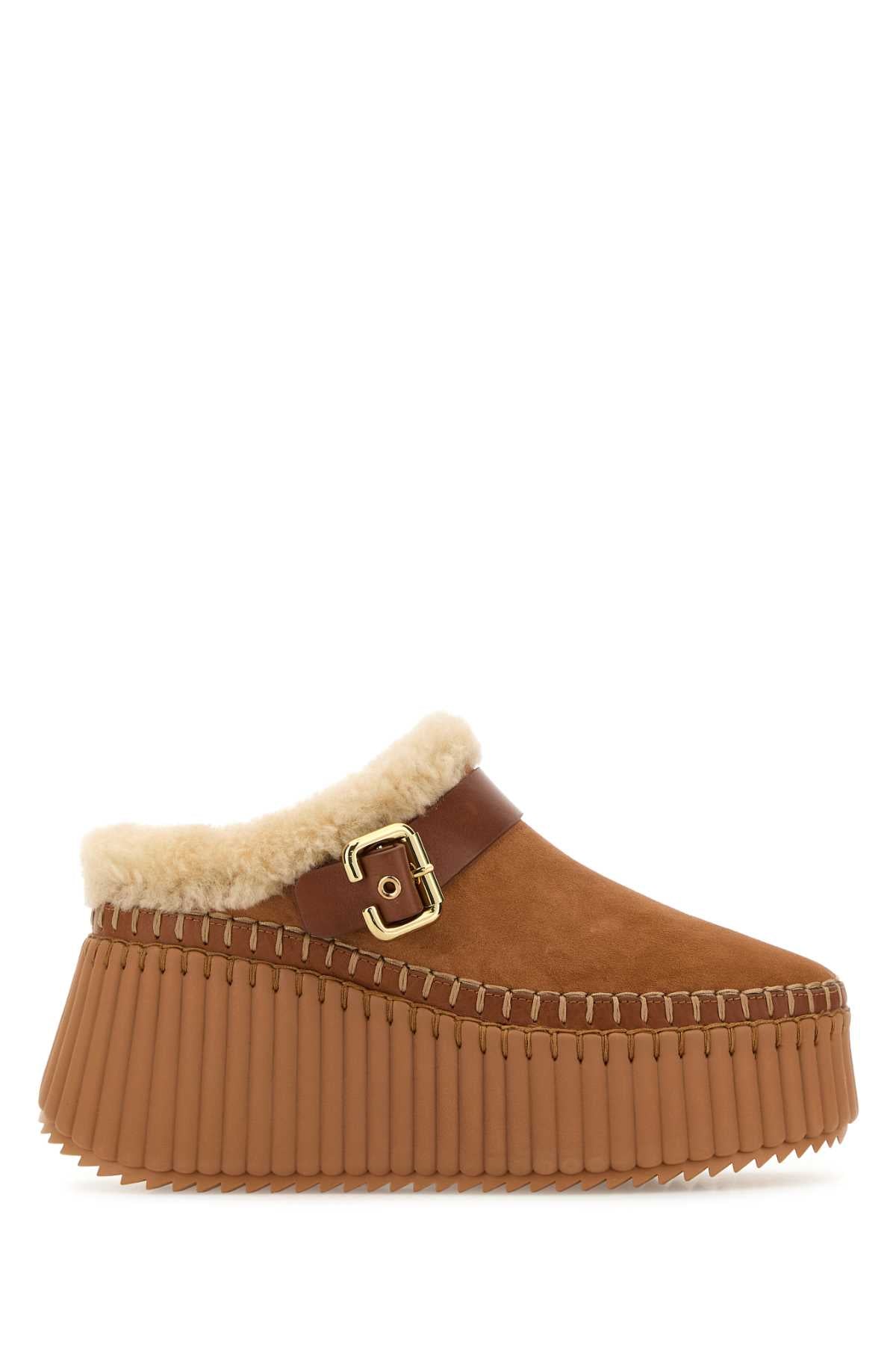 Chloe Women Camel Suede Nama Slippers CHLOE