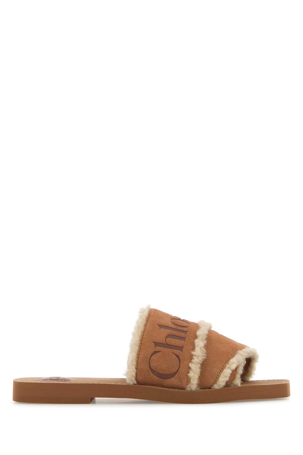 Chloe Women Caramel Suede Woody Slippers CHLOE