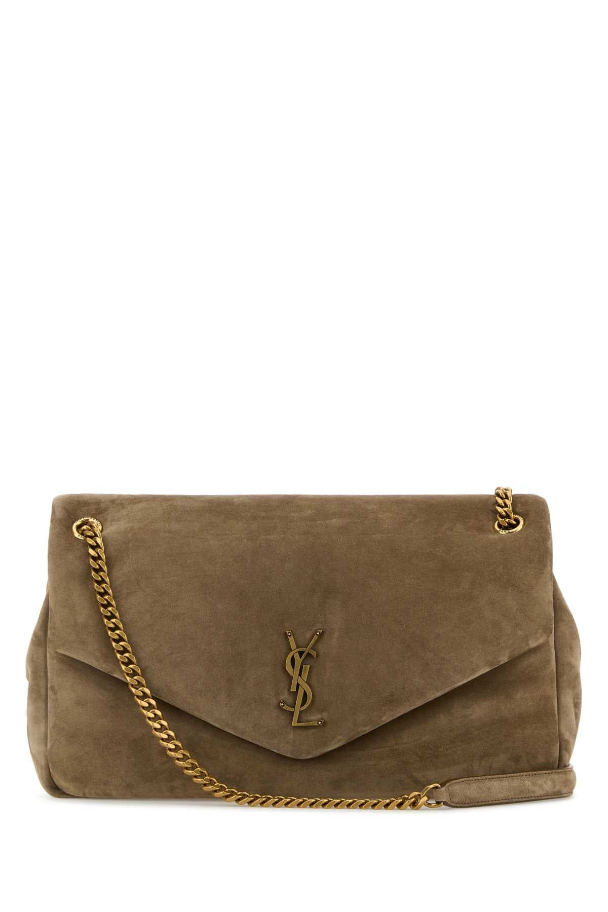 Saint Laurent Women Dove Grey Suede Leather Large Calypso Shoulder Bag SAINT LAURENT