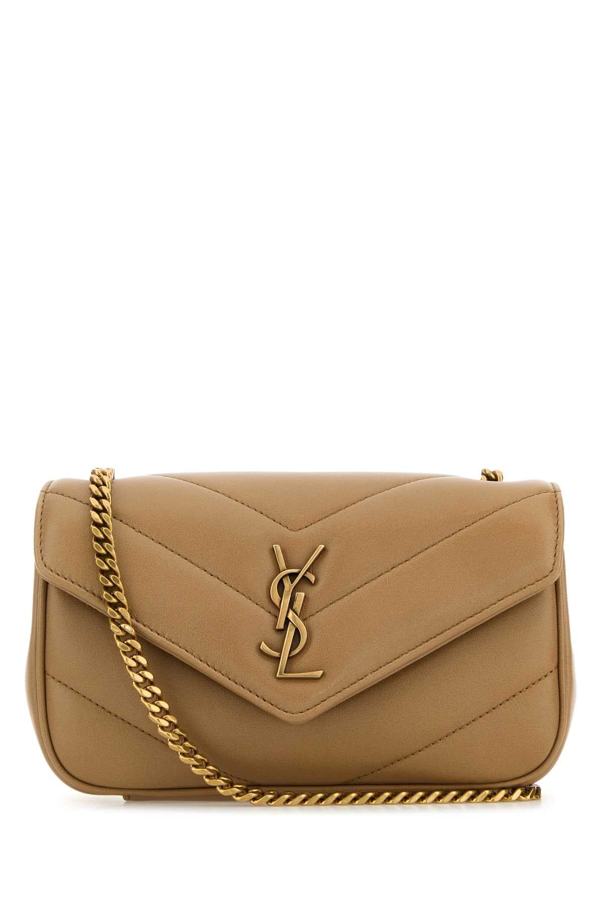 Saint Laurent Women Camel Leather Mini Loulou Crossbody Bag SAINT LAURENT