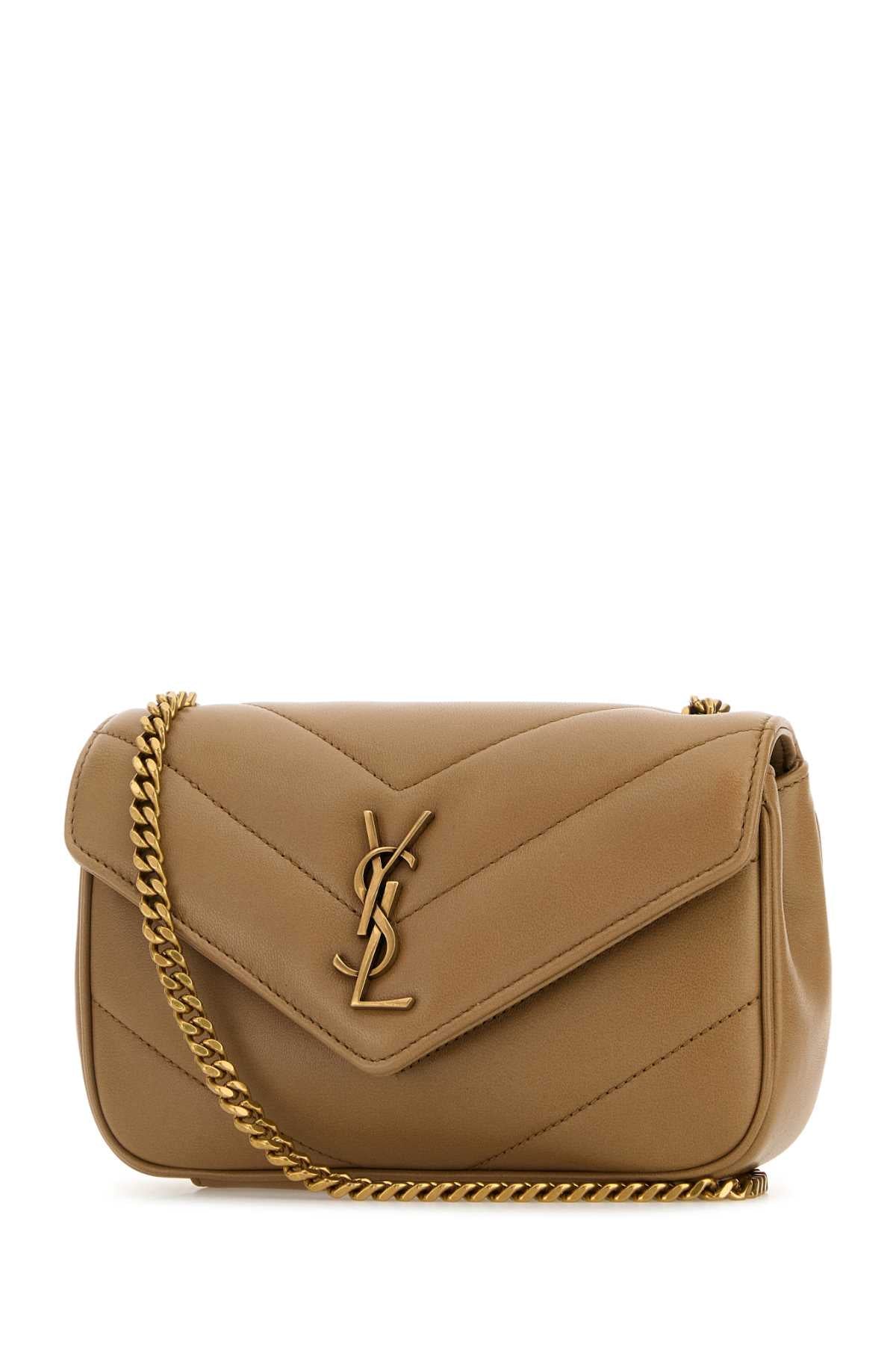 Saint Laurent Women Camel Leather Mini Loulou Crossbody Bag SAINT LAURENT