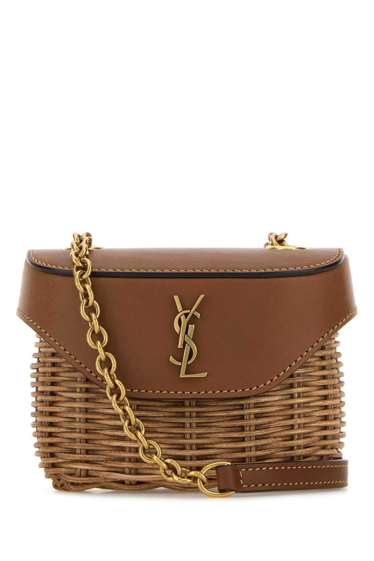 Saint Laurent Women Two-Tone Wicker And Leather Mini Box June Crossbody Bag SAINT LAURENT
