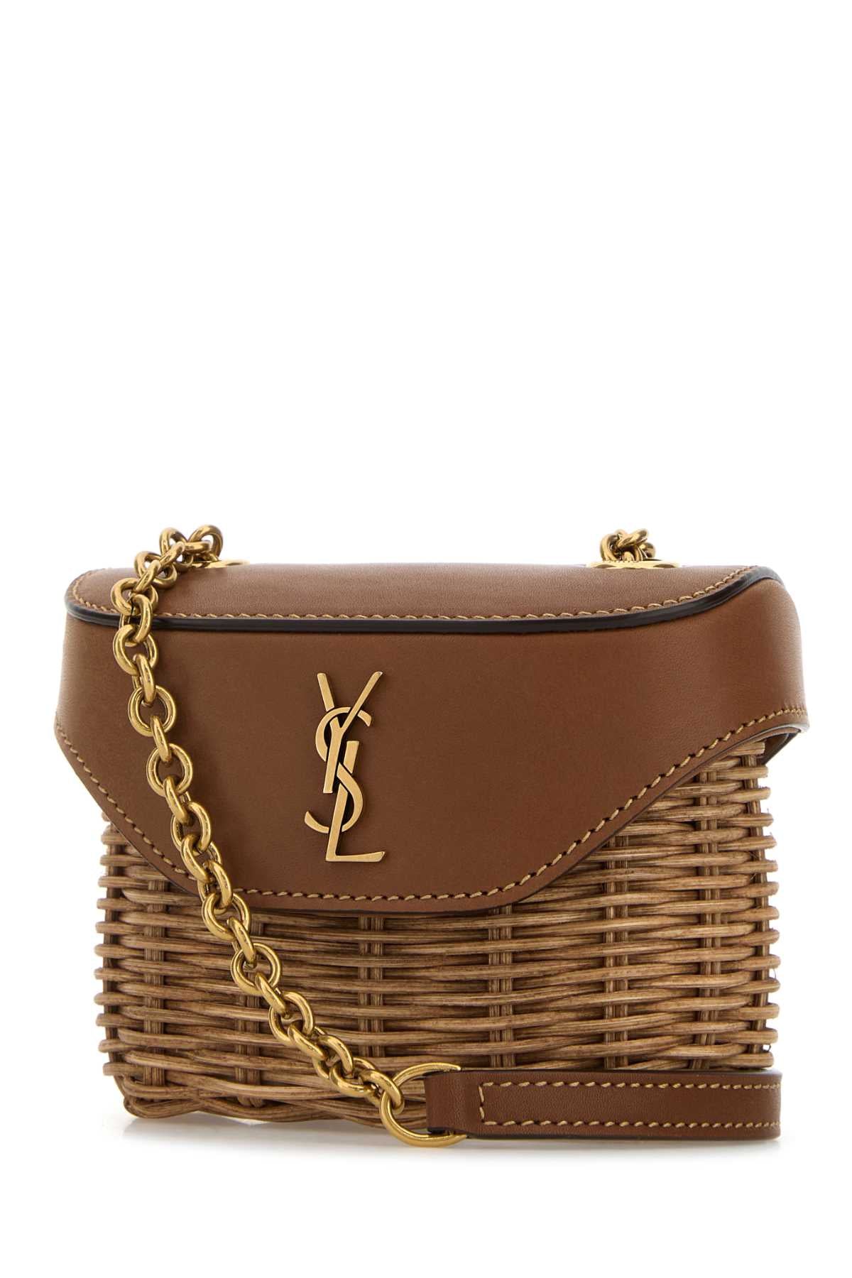 Saint Laurent Women Two-Tone Wicker And Leather Mini Box June Crossbody Bag SAINT LAURENT