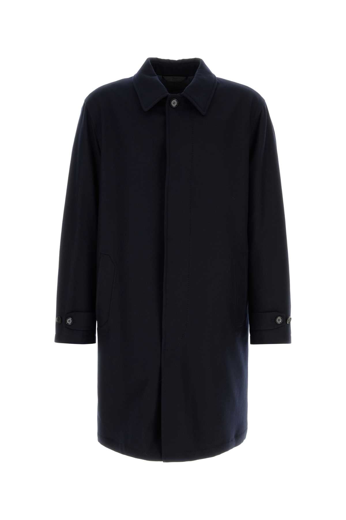 Brioni Men Navy Blue Stretch Cashmere Coat BRIONI
