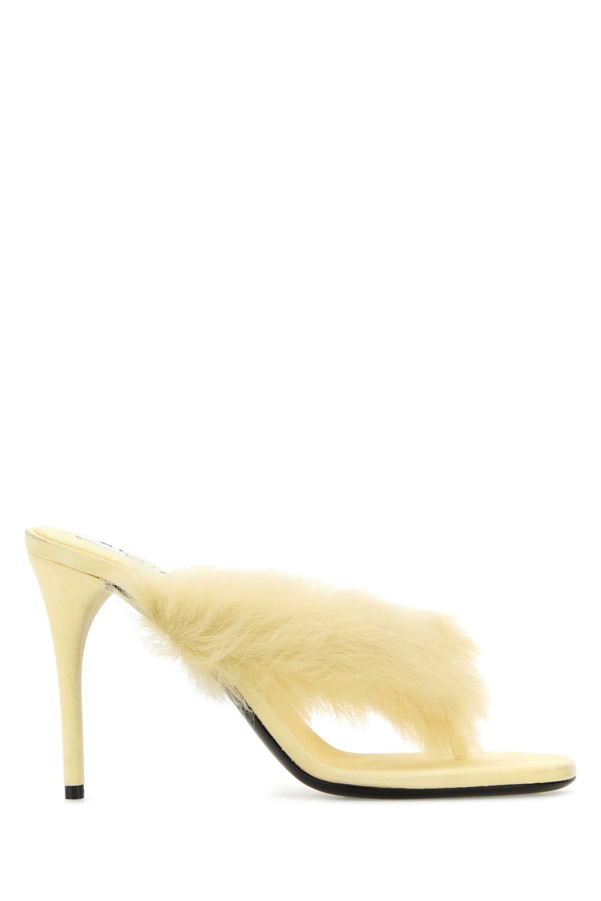 Alaia Women Pastel Yellow Leather Thong Mules