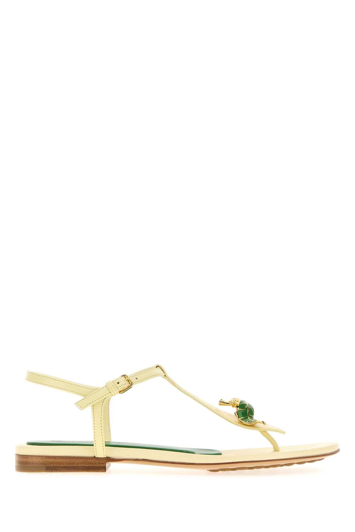 Bottega Veneta Women Pastel Yellow Leather Rana Flora Sandals BOTTEGA VENETA