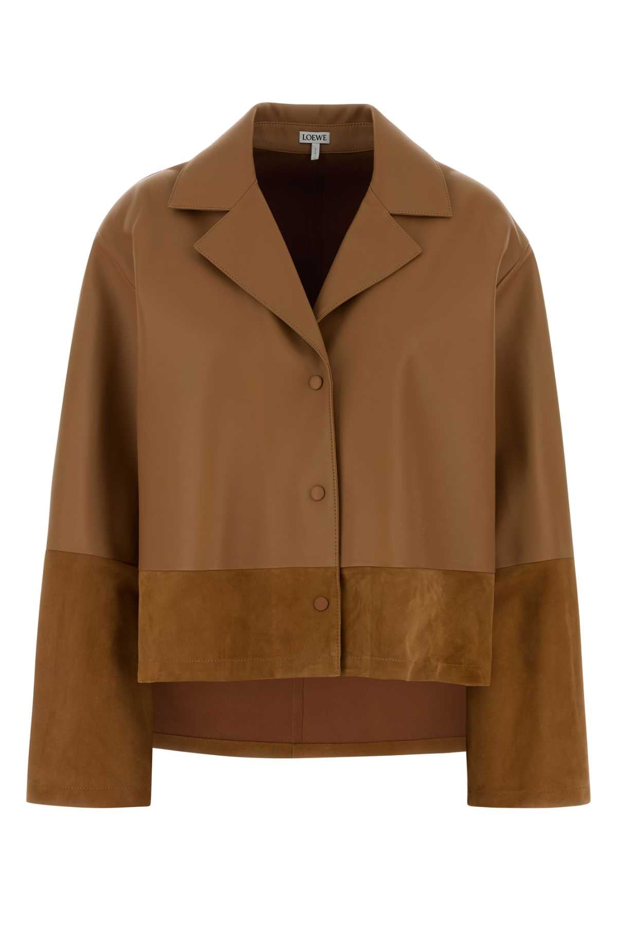 Loewe Women Camel Leather And Suede Shirt LOEWE