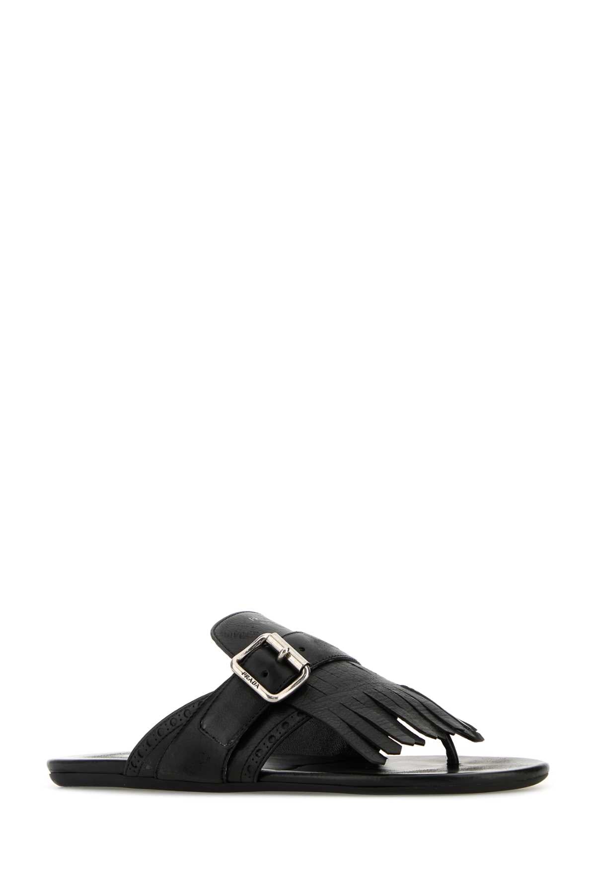 Prada Women Black Leather Shuffle Thong Slippers PRADA