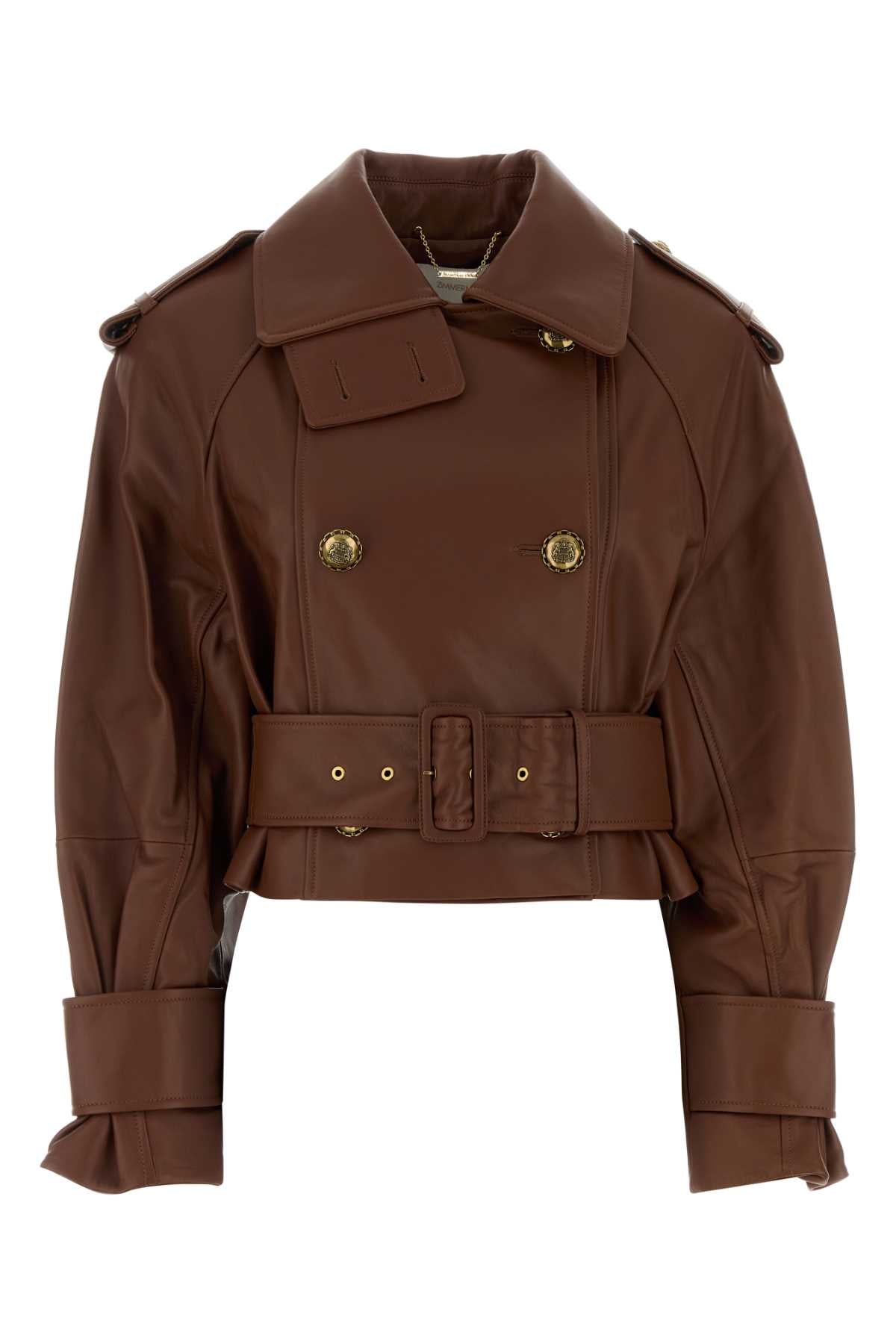 Zimmermann Women Brown Leather Hypnotic Trench Coat ZIMMERMANN