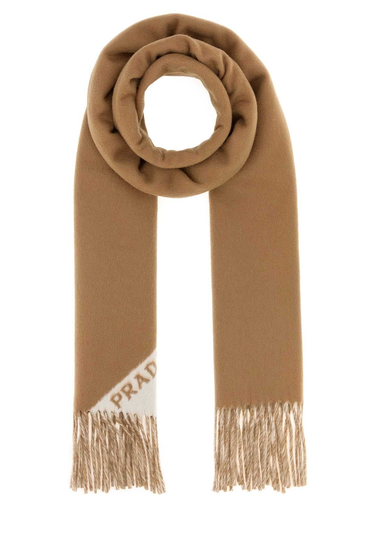 Prada Women Camel Cashmere Scarf PRADA