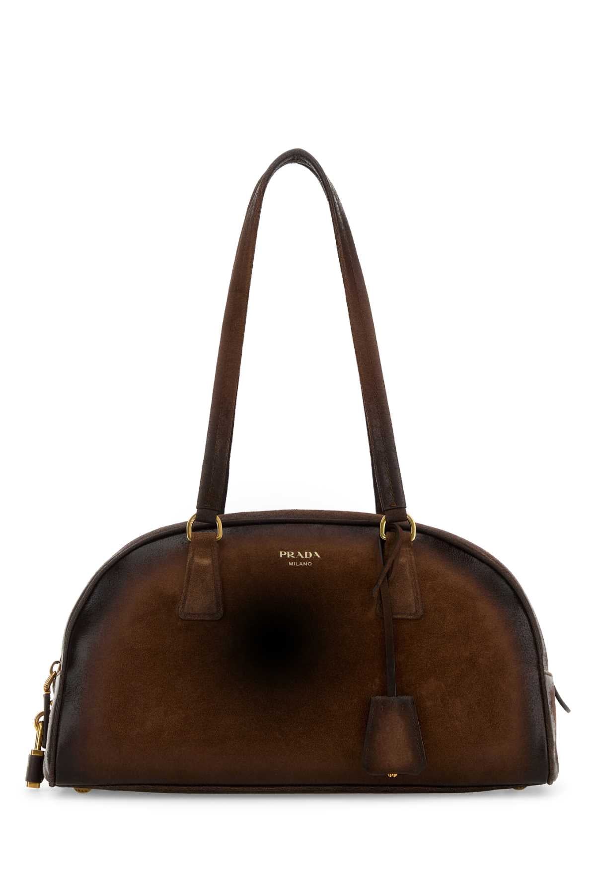 Prada Women Brown Suede Medium Prada Bowling Shoulder Bag PRADA