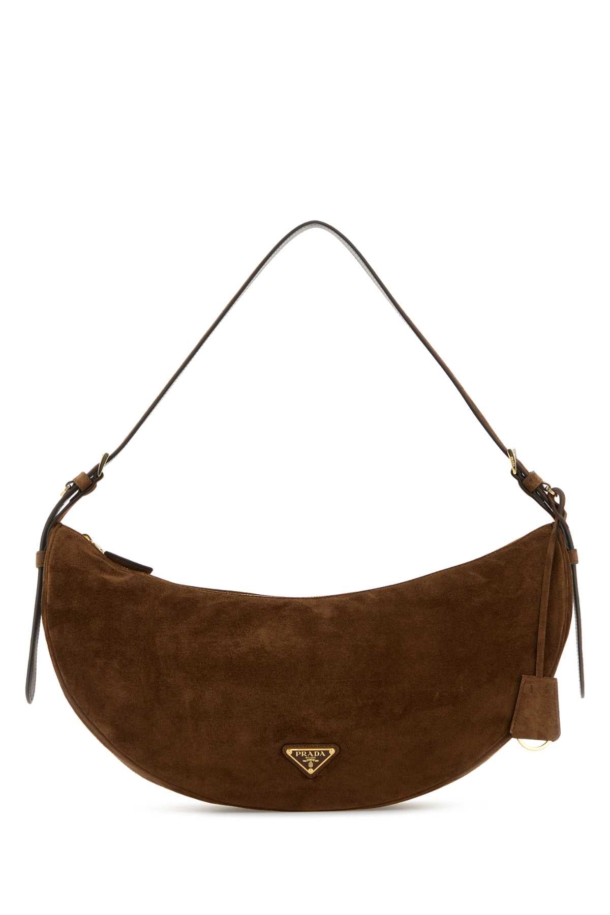 Prada Women Brown Suede Large Prada Demi-Lune Crossbody Bag PRADA