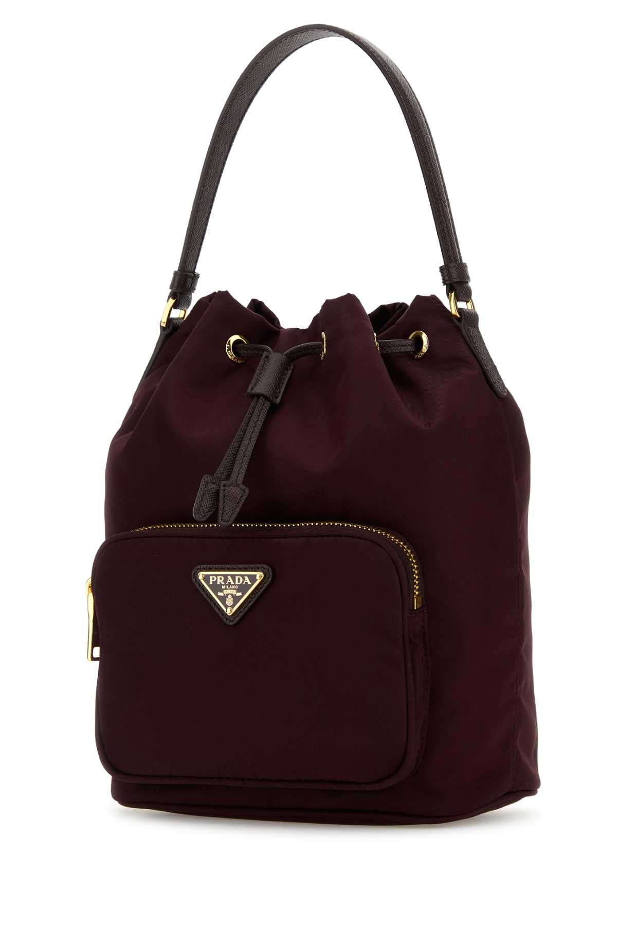 Prada Women Burgundy Re-Nylon Duet Bucket Bag PRADA