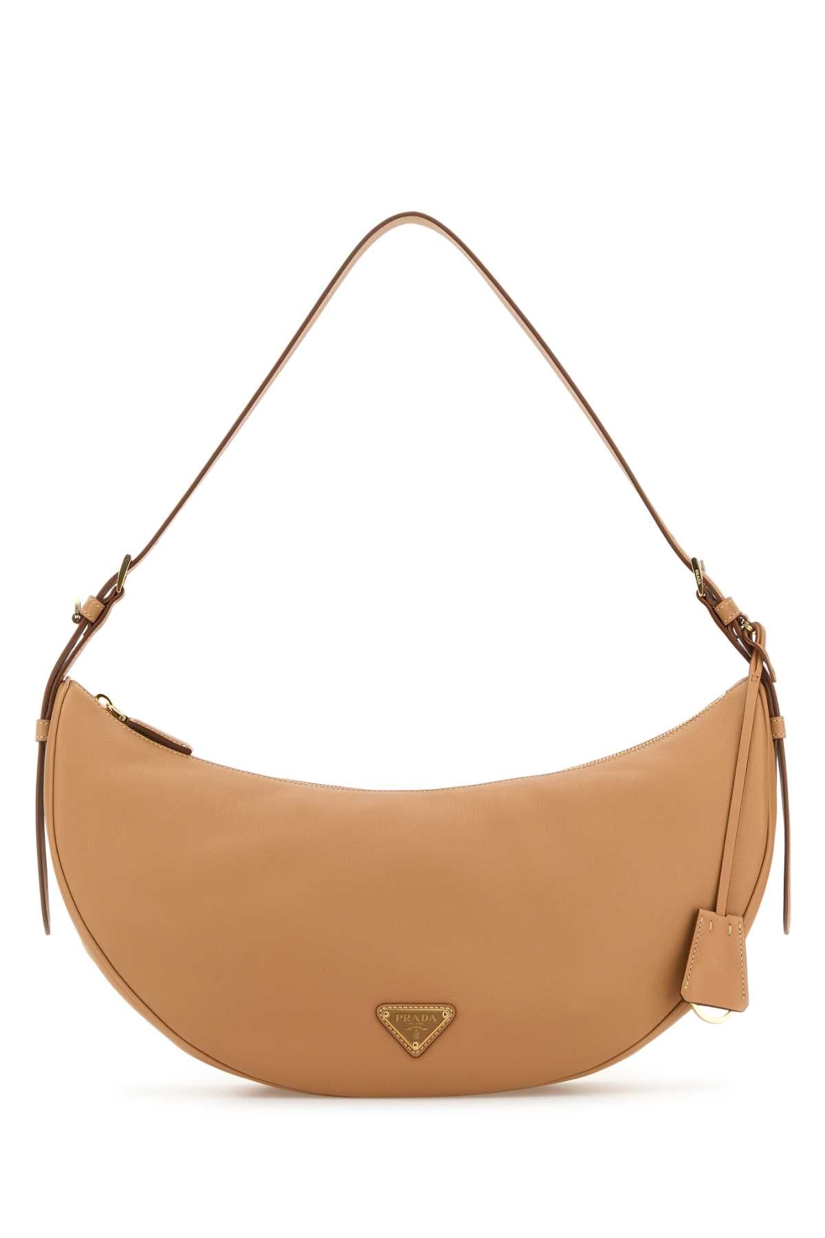 Prada Women Peach Leather Large Prada Demi-Lune Crossbody Bag PRADA