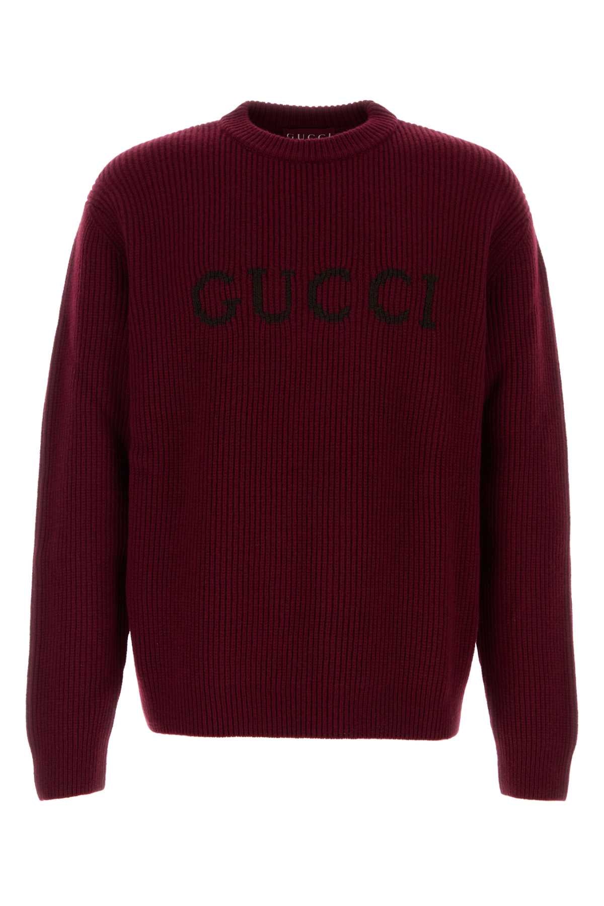 Gucci Men Burgundy Wool Blend Sweater GUCCI