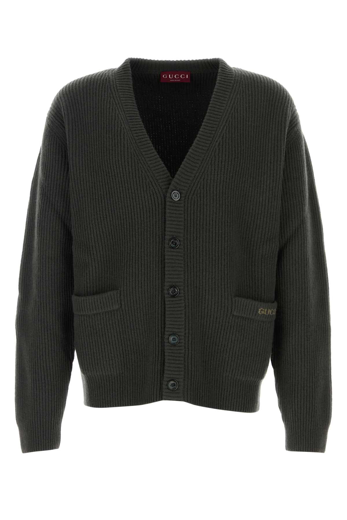 Gucci Men Charcoal Wool Blend Cardigan GUCCI