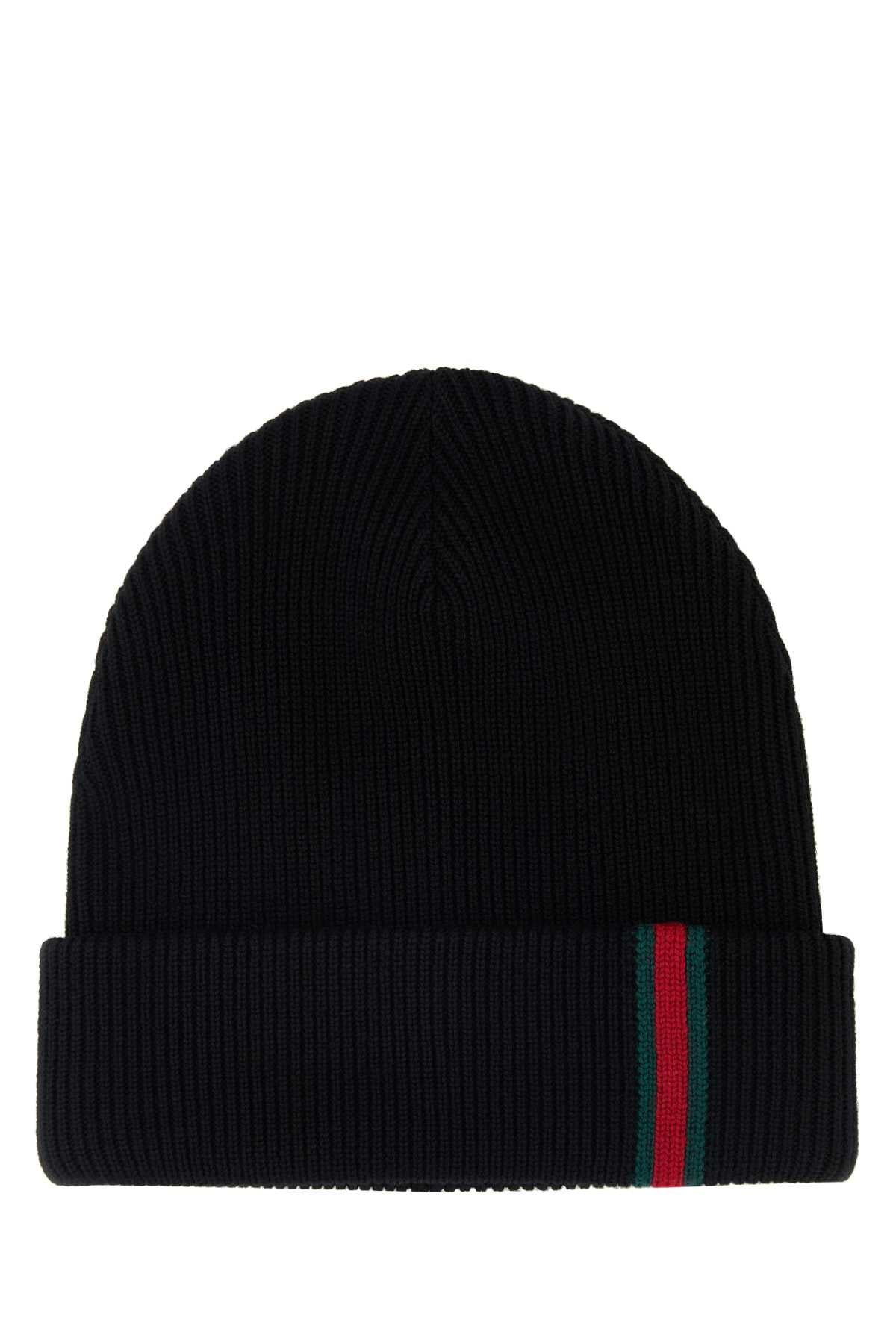 Gucci Men Black Wool Beanie Hat GUCCI