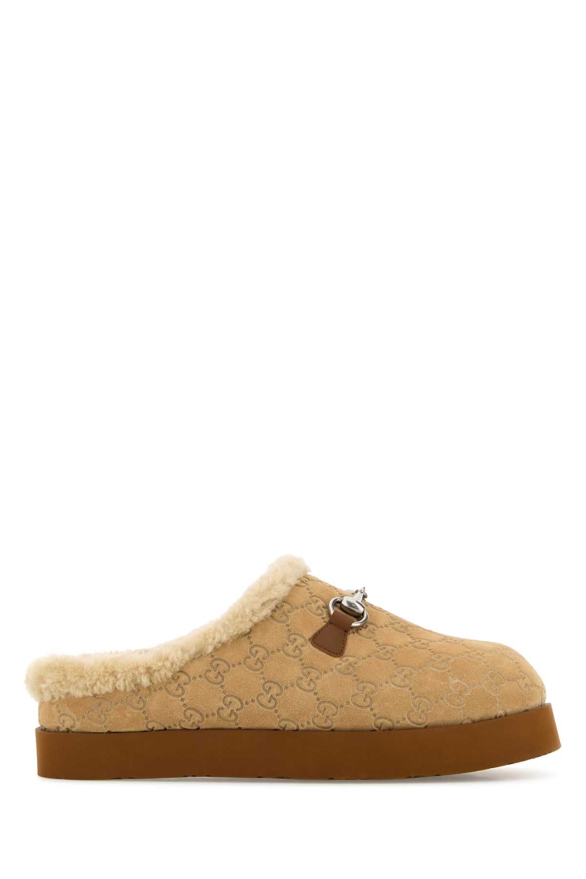 Gucci Men Beige Suede Slippers GUCCI