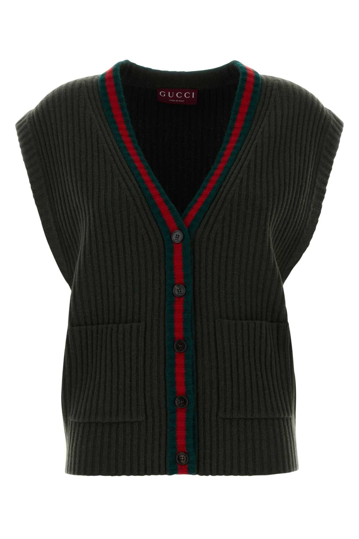 Gucci Women Bottle Green Wool Vest